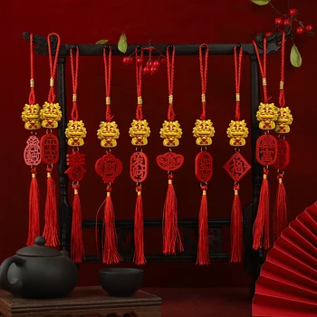1ШТ 2024 Китайский Год Дракона Lucky Charms Красный Подвесной китайский орнамент Фэн-шуй для вечеринки в честь Лунного года Украшения дома и автомобиля