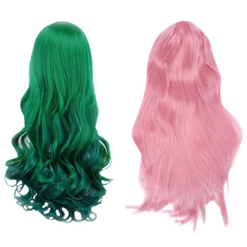 2 шт. прямой парик для косплея, многоцветные термостойкие парики-80 см длиной розового и 68 см темно-зеленого цвета