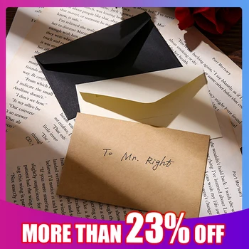 20ШТ классических пустых мини-бумажных конвертов с окошками для приглашения на свадьбу, подарочной поздравительной открытки, черный Крафт-белый