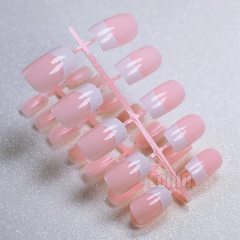 24шт Акриловых накладных ногтей Натуральные Розовые Французские накладные ногти DIY Nail Art Decoration Маникюрные изделия Z486
