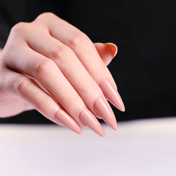 24шт модный дизайн карамельного цвета длинные заостренные накладные ногти сексуальная креветочная пудра J1920