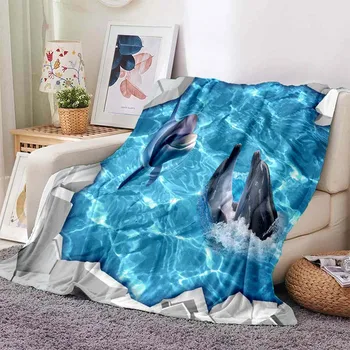 3D одеяло из подводного мира для кроватей, Фланелевое тонкое одеяло на лето, Охлаждающее одеяло с защитой от скатывания, Портативное одеяло для пикника