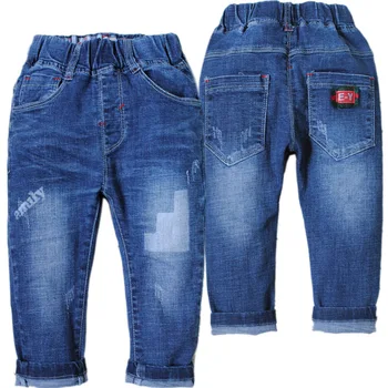 4118 брюки с эластичной резинкой на талии и маленькой дырочкой, весенне-осенние детские джинсы, мягкие джинсовые брюки для маленьких мальчиков, джинсы для мальчиков, брюки для мальчиков