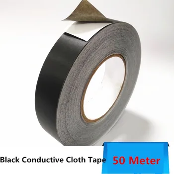50 метров черной токопроводящей тканевой ленты, лента для защиты от электромагнитных помех, односторонняя токопроводящая лента