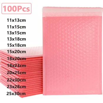 50шт розовых полиэтиленовых пакетов с пузырьковой подкладкой, мягких конвертов, объемной упаковки с пузырьковой подкладкой, полимерных пакетов для почтовой упаковки, самоуплотняющихся почтовых пакетов.