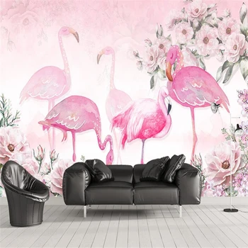 beibehang Современная минималистичная ручная роспись романтической розы с фламинго на стене на заказ большие настенные обои papel de parede para quarto