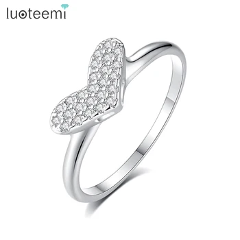 LUOTEEMI, Милые кольца с кубическим цирконием в виде сердечка для девочек, Простой дизайн, Корейская мода, Рождественские Подарки, Свадебные Аксессуары