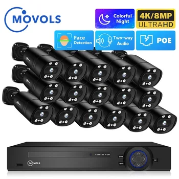 Movols 4K 16CH POE Система Видеонаблюдения 5MP 8MP Камера Безопасности Двухстороннее Аудио Система Видеонаблюдения AI P2P XMEYE Kit