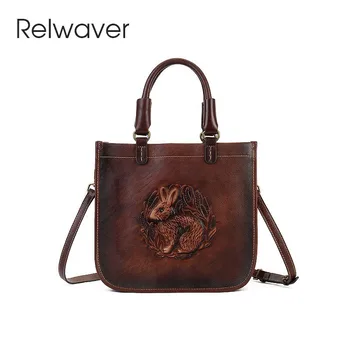 Relwaver женская сумка из натуральной кожи сумки для женщин 2023 осень зима новый кролик с тиснением сумка-тоут Китайский стиль плечо