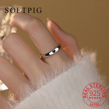 SOFTPIG Настоящее кольцо из стерлингового серебра 925 пробы с черным сердечком, регулируемое для женщин, классические ювелирные украшения для вечеринок, Минималистичные Аксессуары