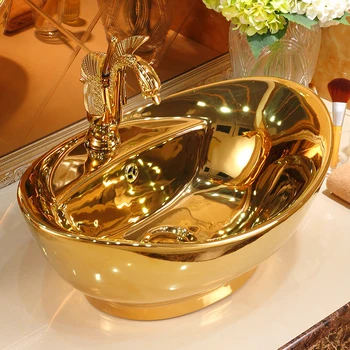 Yuanbao Золотой Террасный Горшок Керамический Художественный Горшок Европейский Стиль Туалет столешница умывальник современная ретро раковина