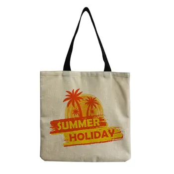 YUECIMIE Linen Girl, уличная пляжная сумка через плечо, повседневная многоразовая сумка-тоут, женская складная сумка с принтом кокосовой пальмы