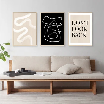 Абстрактный плакат в минималистичных линиях, геометрическая живопись на холсте, черно-белый принт, декоративная живопись, гостиная, спальня