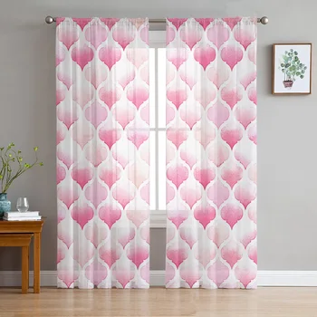 Акварельные Марокканские розовые вуалевые шторы для спальни Тюлевые занавески для гостиной Прозрачные шторы Жалюзи Шторы