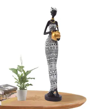 Африканские художественные скульптуры Статуэтки Леди племени из смолы Коллекционные Фигурки африканских женщин из смолы для декора настольных книжных полок