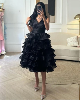 Бальное платье Jiayigong с V-образным вырезом, элегантные шифоновые вечерние платья для выпускного вечера, черные вечерние платья трапециевидной формы для женщин 2023