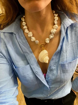 Бесплатная доставка Простое ожерелье из бисера для женщин Мода Колье из натурального бисера в виде ракушки Цельные украшения