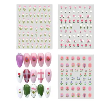 Весенние наклейки для ногтей, 3 листа, наклейки с 3D цветами, дизайн самоклеящихся наклеек, переводные наклейки для ногтей с весенним цветком