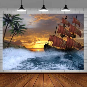 Винтажный фон для фотосъемки Corsair Мистическое море Пиратский корабль В ревущих волнах Остров Охота за сокровищами Фоновый реквизит