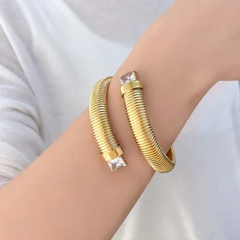 Высококачественный Женский текстурированный открытый браслет из нержавеющей стали, модный браслет-манжета с позолотой PVD 18 K, изысканный подарок