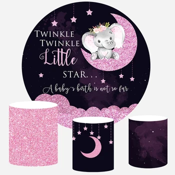 Детские фоны для фотосъемки Дамбо, розовые блестки, мерцающие звезды, баннер для вечеринки в честь дня рождения ребенка, круглый фон в виде круга