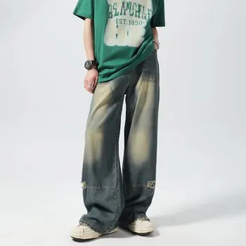 Джинсы Harajuku High Street в стиле ретро, осенние Мужские брюки, Корейские брюки в стиле хип-хоп, высококачественная Мужская одежда, уличная одежда, Мужские брюки, Новинка