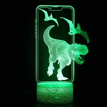 Динозавр 3D Ночник Лампа Светодиодное освещение, меняющее цвета, Настольное Украшение спальни, Рождественский подарок на день рождения для детей Мальчиков