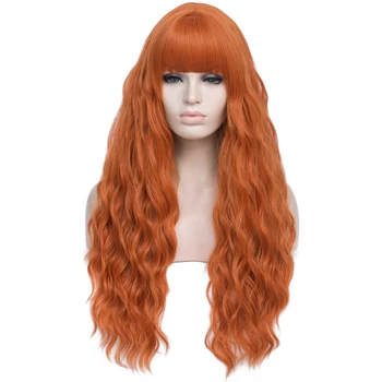 Длинные оранжевые синтетические парики для косплея для белых женщин на Хэллоуин, Голливудская вечеринка с челкой, Лолита Дейли, светлые розовые волосы