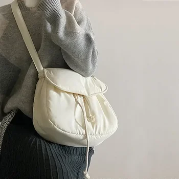 Женская повседневная сумка через плечо из мягкого хлопка Белая сумка-мессенджер большой емкости Студенческая сумка 2024 Простые женские модные сумки