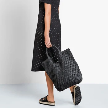 Женская соломенная сумка через плечо большой емкости, тканая сумка ручной работы, большая сумка-шоппер из богемной пляжной рафии