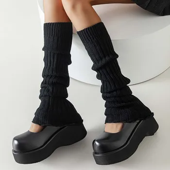 Женские вязаные носки Y2k, осень-зима, однотонные эластичные чулки, Винтажная эластичность, Дышащий Удобный чулок до колена