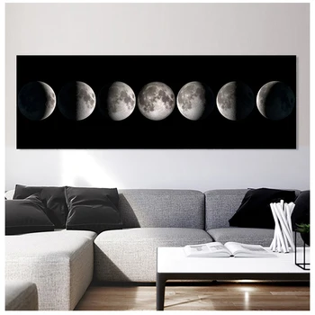 Затмение Луны Холст Плакат Минималистичная Художественная картина Вселенная Настенная картина Длинный Баннер с принтом Украшение гостиной Спальни