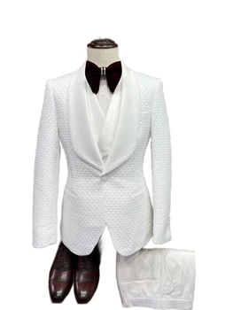 Изготовленный на заказ Формальный Белый жаккардовый свадебный костюм для мужчин, Модный Блейзер для выпускного вечера жениха, смокинг, классический мужской костюм 남자 양복