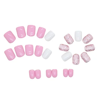 Квадратные накладные ногти с розовыми блестками, защищающие от сколов, пятен, накладные ногти для ежедневного использования мастером маникюра