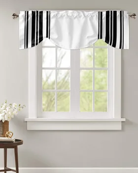 Короткая занавеска в черную полоску, Регулируемый балдахин на завязках для штор на окнах гостиной и кухни