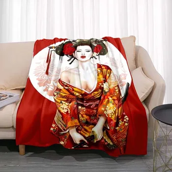 Легкий Декор дивана-кровати, Подарок для путешествий для взрослых и подростков, подарок для кемпинга, Фланелевое одеяло в стиле японской Гейши, Легкое Мягкое