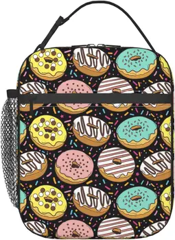 Милый пончик, прочная многоразовая сумка для ланча, изолированная сумка-холодильник для ланча с боковым карманом для женщин, мужчин, работы, офиса, пляжа, пикника