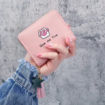 Мини-короткий кошелек на молнии Женский корейский мультяшный студенческий кошелек с бахромой для монет Сумка для монет зажим для денег