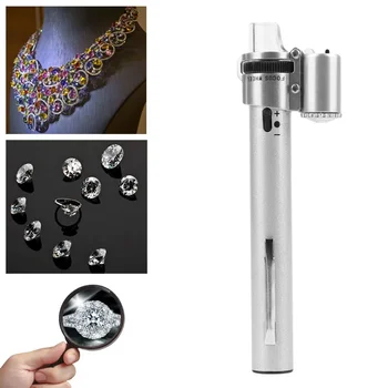 Мини-увеличительное стекло в форме ручки, светодиодная лампа со 100-кратным увеличением, карманный микроскоп для ювелирных изделий, полиграфии, электронной промышленности