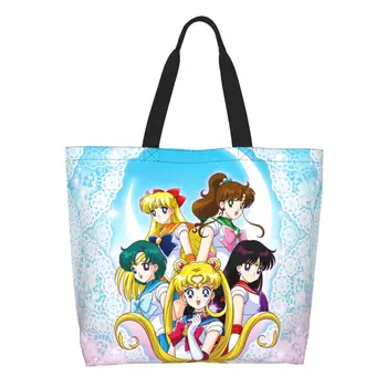 Многоразовая хозяйственная сумка японского аниме Седзе Сейлор, холщовая сумка через плечо, моющиеся сумки для покупок с мультяшной девушкой-Луной