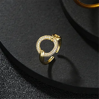 Модное кольцо с полым кругом из белого циркона с золотым наполнением для коктейльной вечеринки, женское открытое кольцо, обручальное кольцо, Изысканные ювелирные украшения, подарки