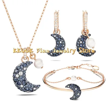 Модный 2023 Luna из нержавеющей стали для женщин, Комплект ювелирных изделий, Серьги с Лунным жемчугом, ожерелье, браслет, Роскошный Высококачественный Рождественский подарок