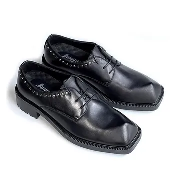 Мужская модельная обувь из натуральной кожи, мужская уличная обувь с квадратным носком, мужские официальные дизайнерские лоферы