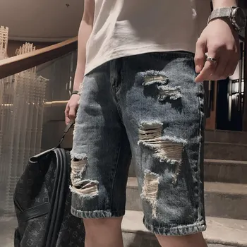 Мужские джинсовые шорты Прямые Свободные Корейская версия 2023 Летние брюки из тонкого сечения Универсальная одежда для бутика Простой стиль