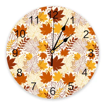 Настенные часы с текстурой осеннего кленового листа, бесшумные цифровые часы для украшения домашней спальни, кухни, подвесные часы