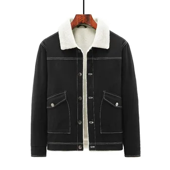 Новая мужская куртка с лацканами из выстиранной овечьей шерсти, плотное теплое повседневное пальто с хлопковой подкладкой, трендовый топ