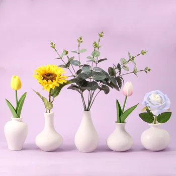 Новый набор из 5 шт. маленьких белых ваз Керамические цветочные вазы для пампасной травы, вазы для цветов в стиле бохо, скандинавский минимализм, современная ручная работа