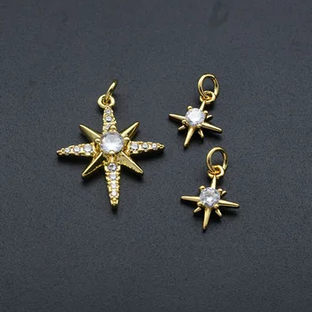 Оптовые ювелирные изделия Оптом из антикоррозийной позолоченной меди в оправе CZ Подвески в виде звезды ветра для женщин, ожерелье, браслет