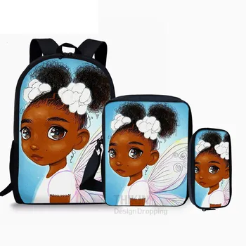 Популярная черная девушка Magic Afro Lady с 3D принтом, 3 шт./компл. Школьные сумки, рюкзак для ноутбука, наклонная сумка через плечо, пенал