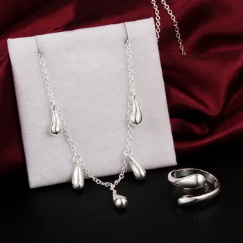 Популярные бренды, наборы ювелирных изделий для вечеринок, кольца с каплями воды из стерлингового серебра 925 пробы, ожерелье для женщин, классический модный Рождественский подарок